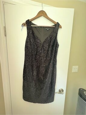Black Sequin V-Neck Evening Dress